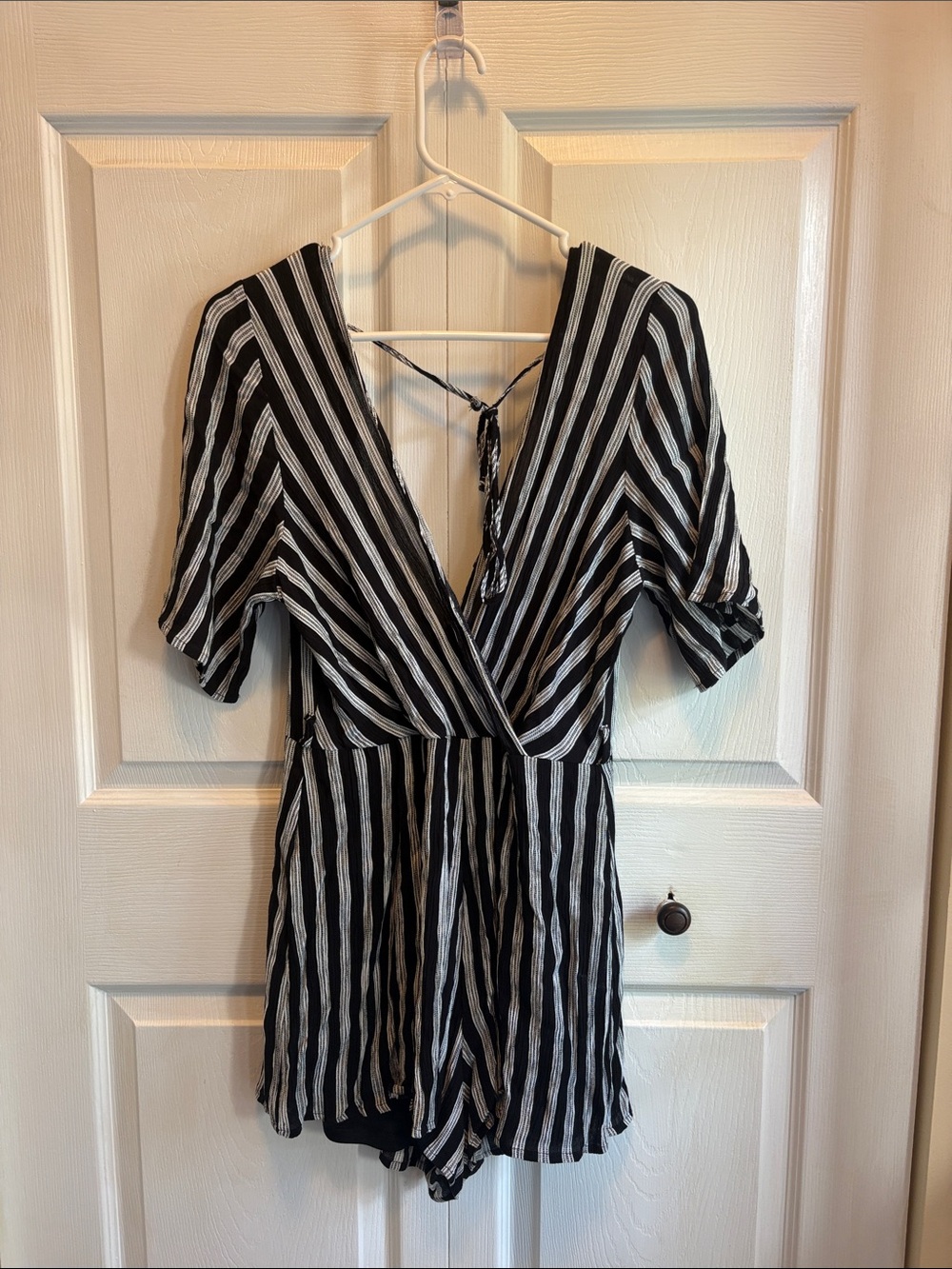 Trixxi Monochrome Black & White Striped V-Neck Romper